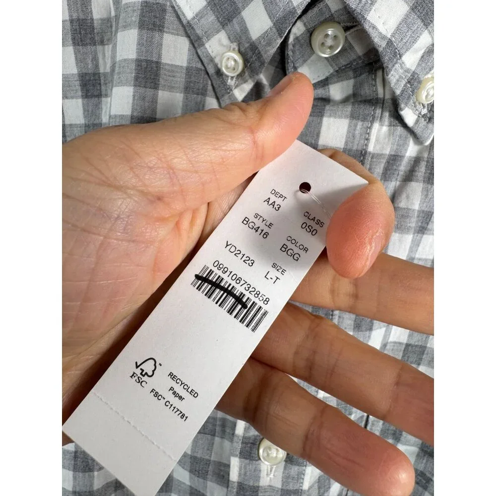 J.Crew Secret Wash Organic Cotton‎ Poplin Shirt For Men gingham sz LT